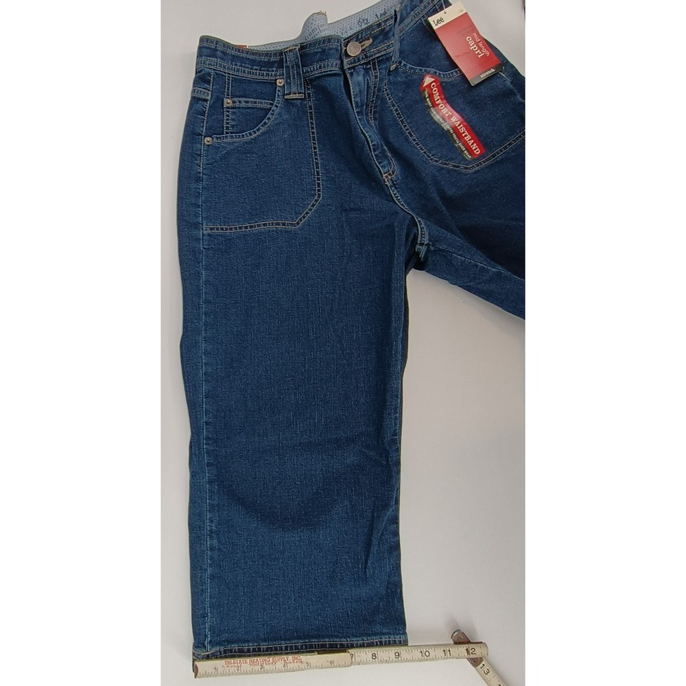 Lee Comfort Waist Capri Crop Womens Size 14 Dark Denim Med High Rise Soft NWT - Picture 9 of 13